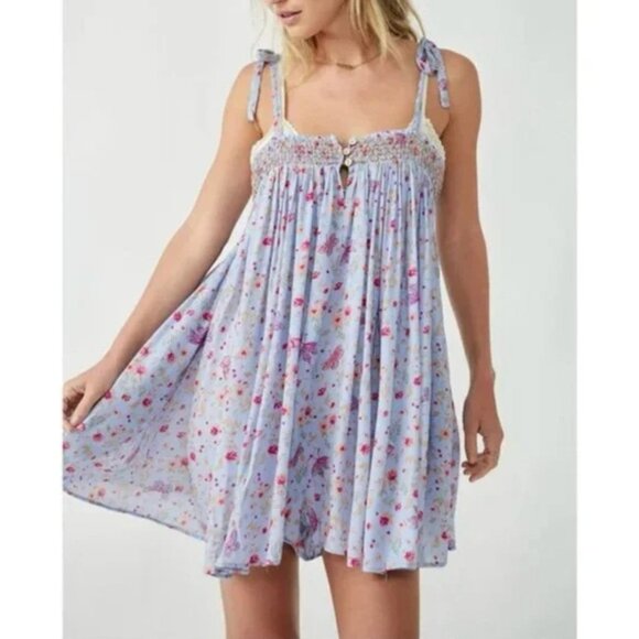 Free People Pants - Free People Rule the World Romper in Blue Combo, Size M